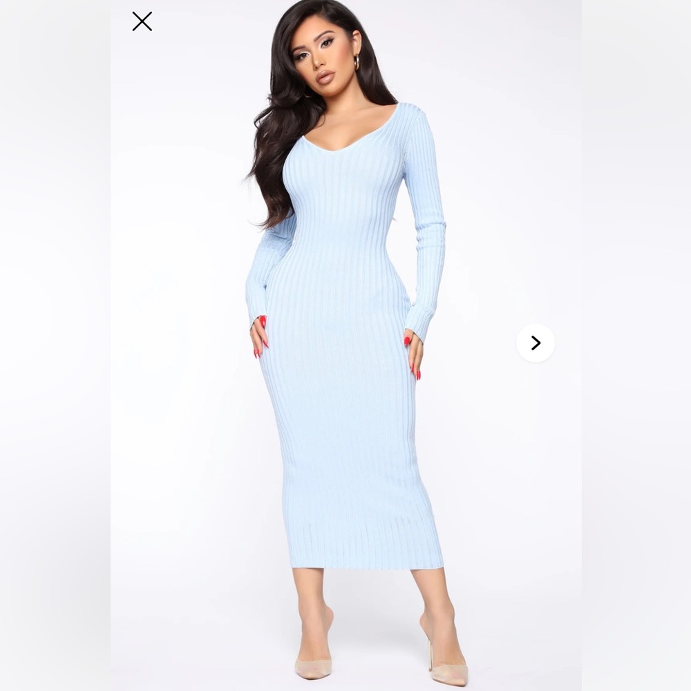 Elegant Light Blue Ribbed Knit Dress plus Sz 1X nwt
